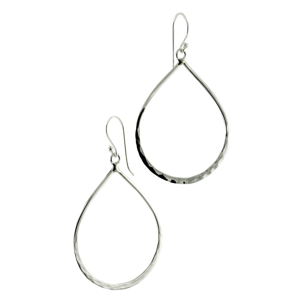 Hammered Sterling Silver Tear Drop Hoop Earrings