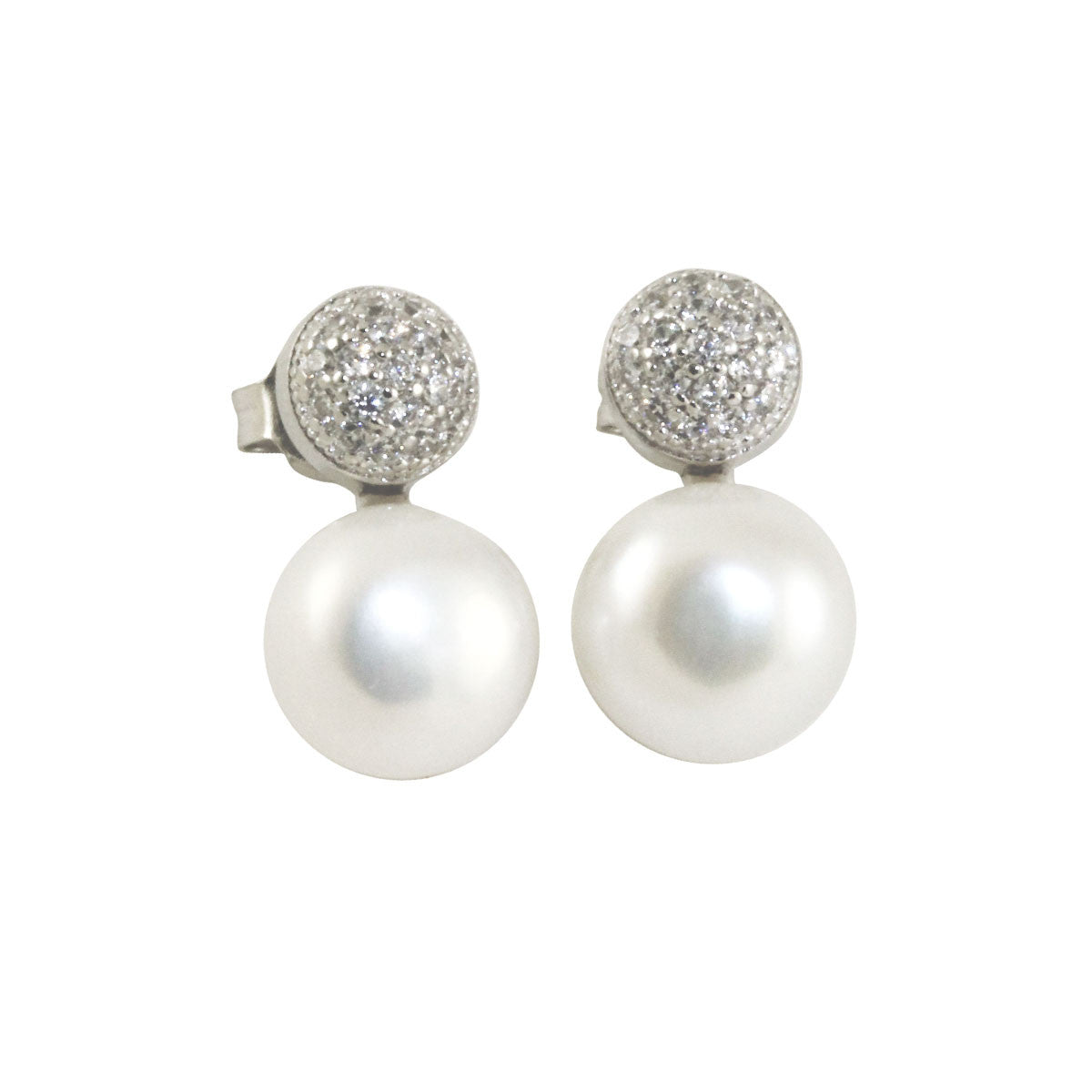 Sterling Pearl CZ Pave Jacket Earrings