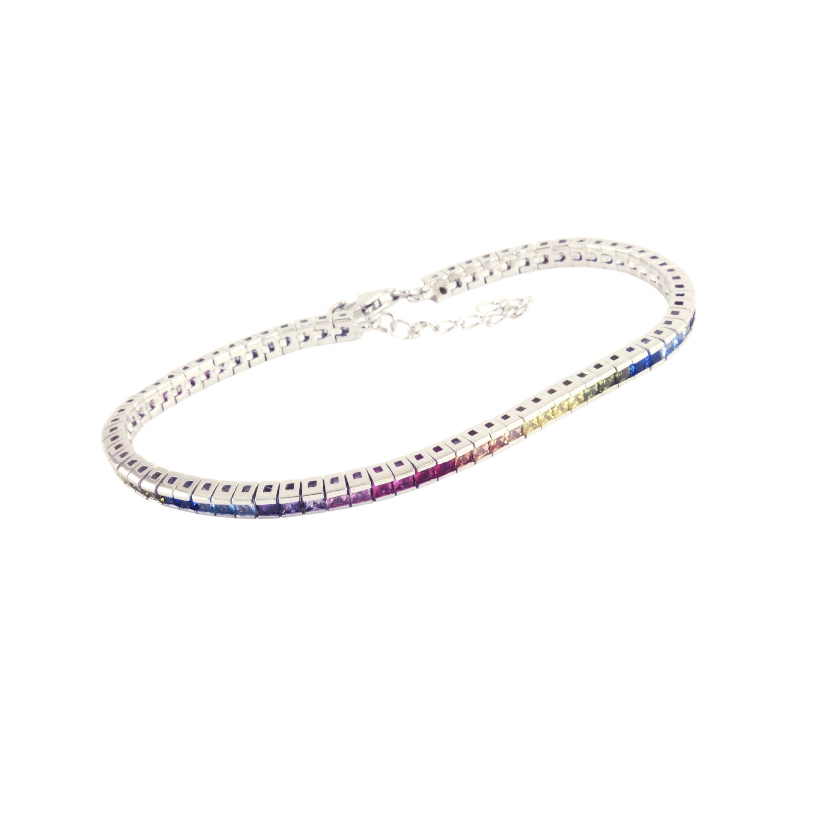 "Princess" Sterling Silver Multicolor Tennis Bracelet