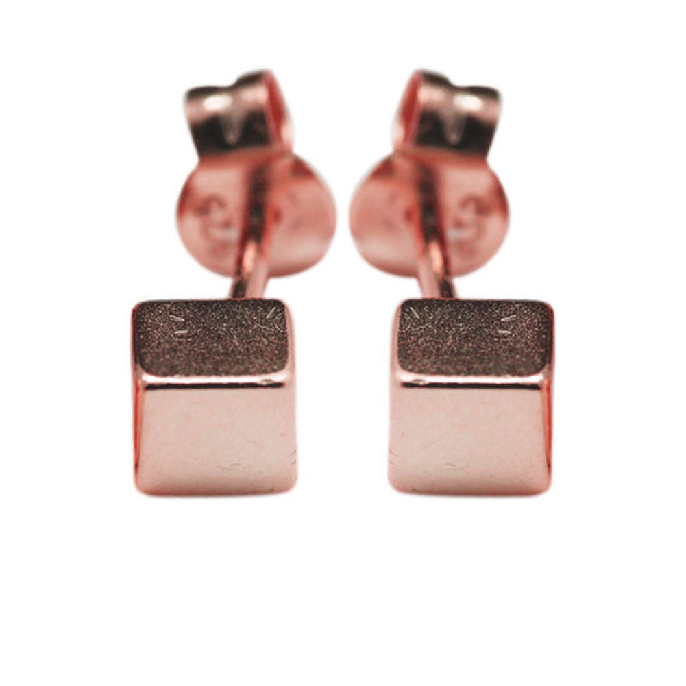 "QBK" Rosy Mini Cube Square Stud Earrings