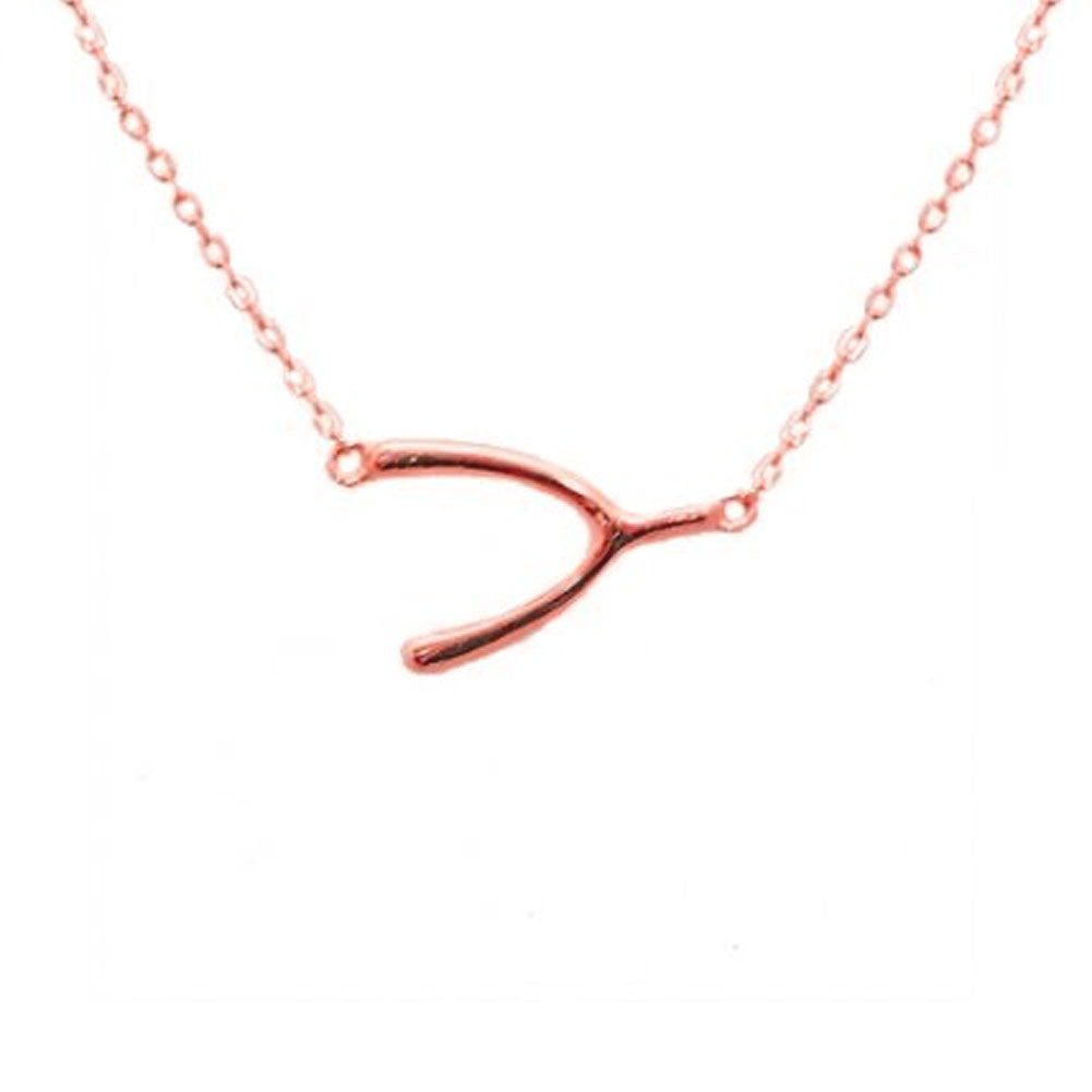 Rose Gold-Dipped Sideways Wishbone Necklace