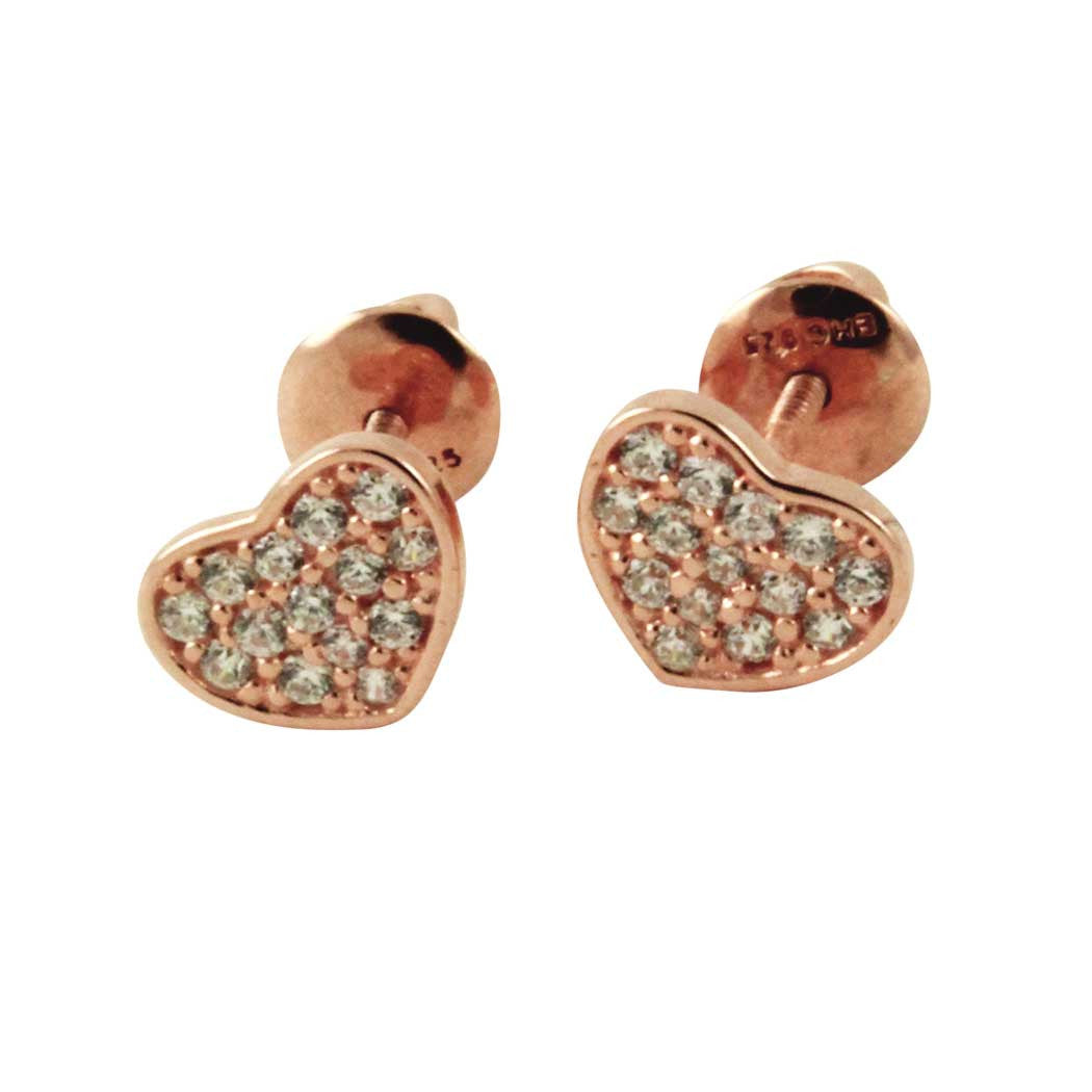 Rosy Heart-Shaped Screw-Back Earrings