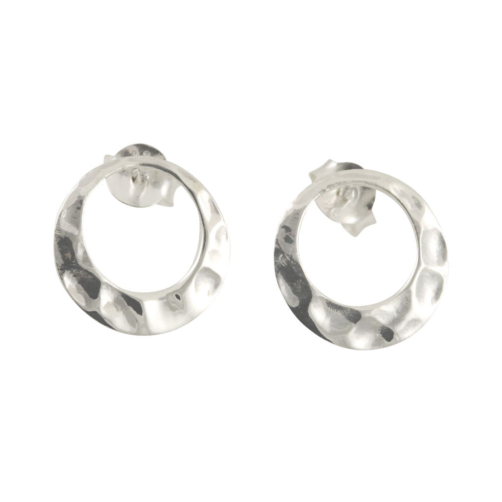 "Oh" Hammered Sterling Open Circle Earrings