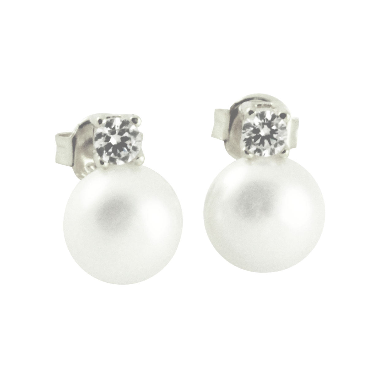 Sterling Silver Pearl & CZ Earrings