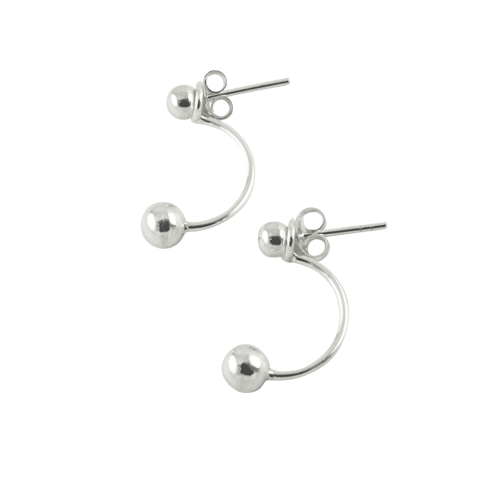 Sterling Silver Simple Bead Ear Jacket Stud Earrings