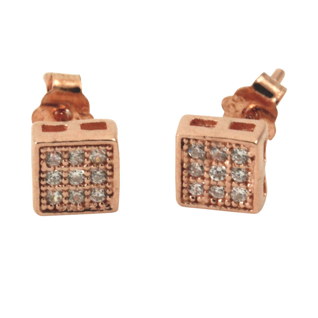 "Tiny" Mini Square Pave CZ Cluster Stud Earrings