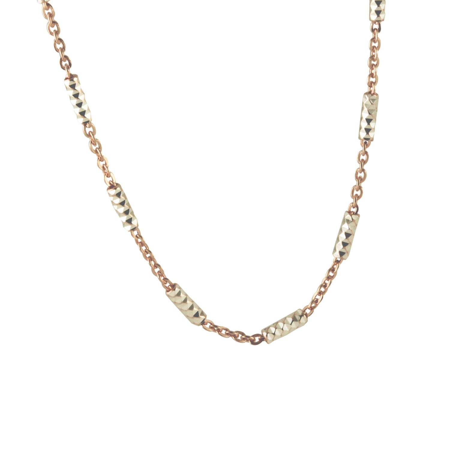 "Rosy & Silver" Two-Tone Bar Bead Chain Necklace