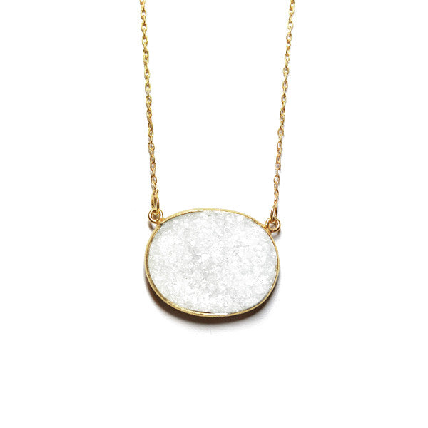 Gold-Dipped White Druzy Stone Necklace