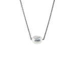 Blackened Silver Natural "Baroque" Single Pearl Necklace 16-18 inch