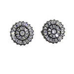 Blackened Silver Deco Baguette CZ Cluster Stud Earrings