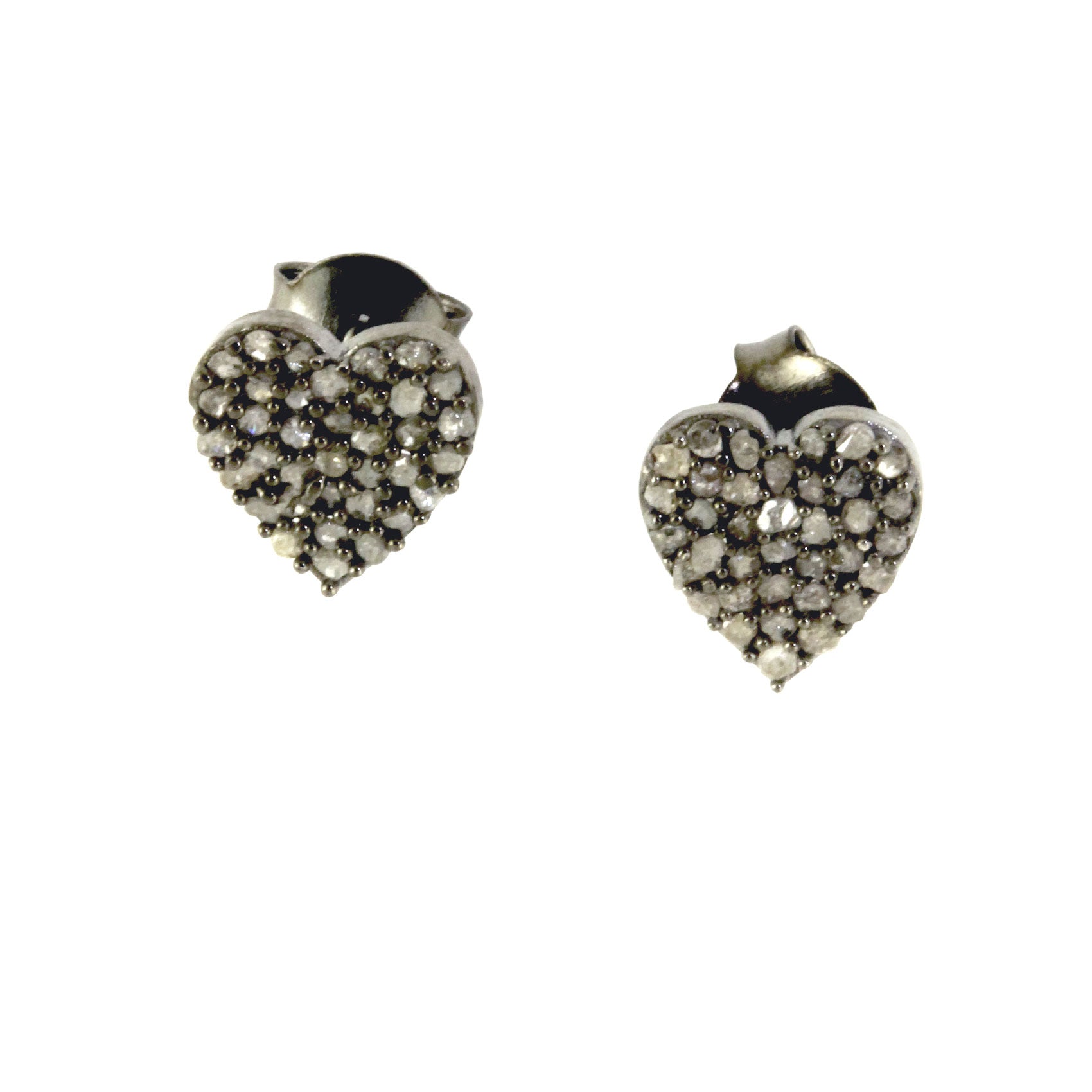 Blackened Diamond Heart Earrings