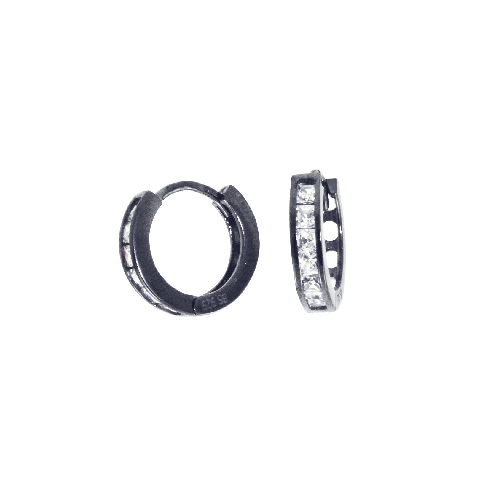 Blackened Silver Mini Round Huggie Hoop CZ Earrings