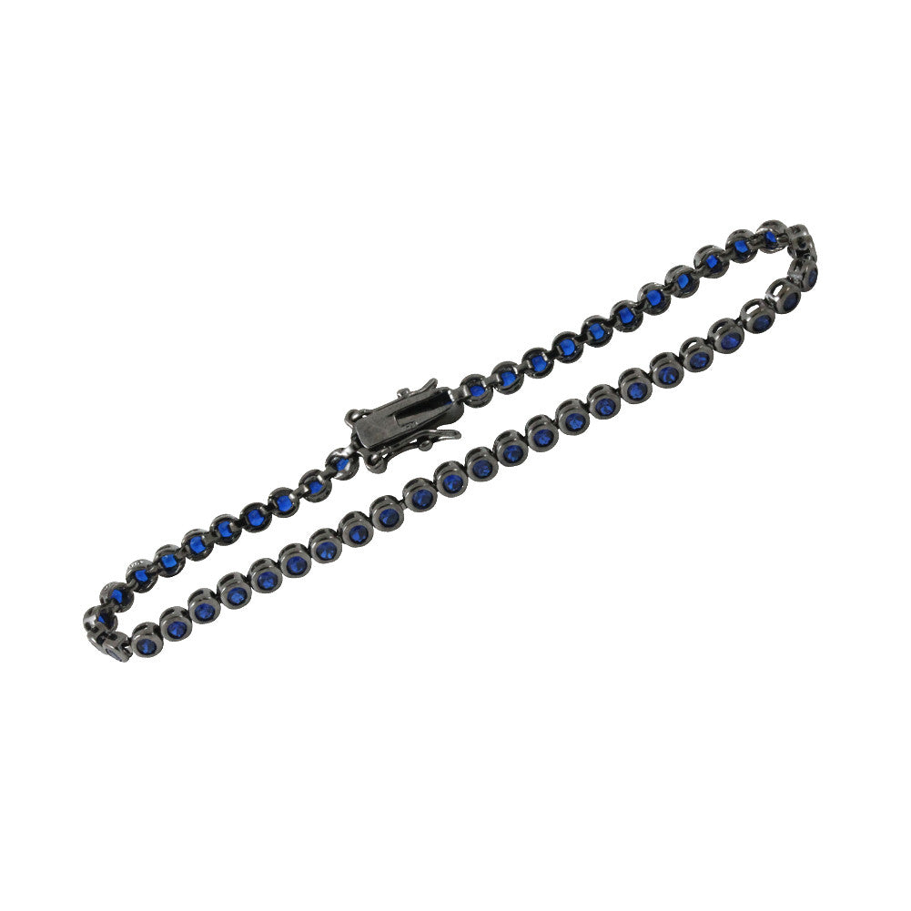 Blackened Silver Midnight Blue CZ Tennis Bracelet