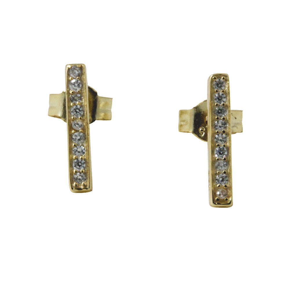 "Sparkle Bar" Sterling Silver Mini CZ Bar Earrings