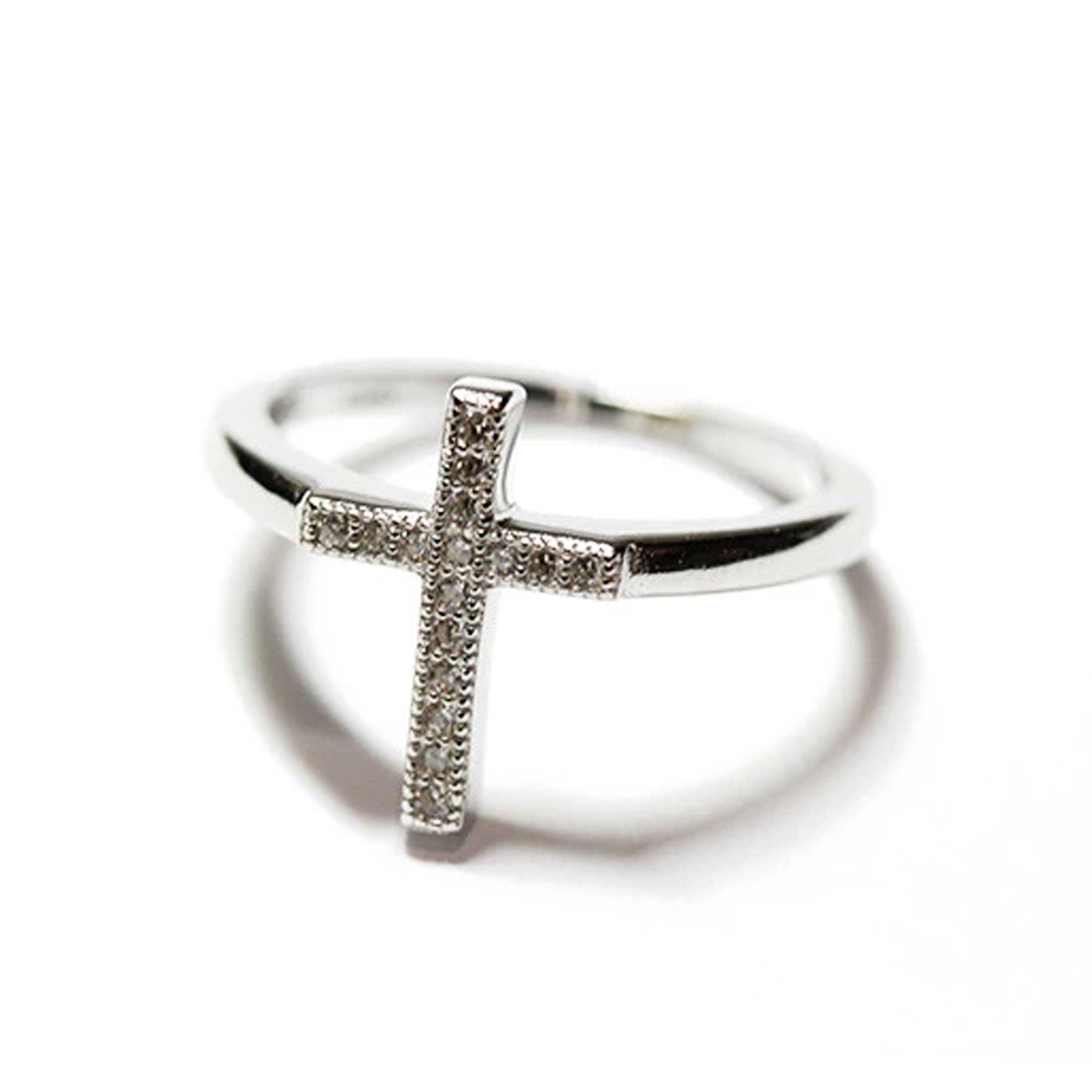 Silver CZ Christian Cross Ring