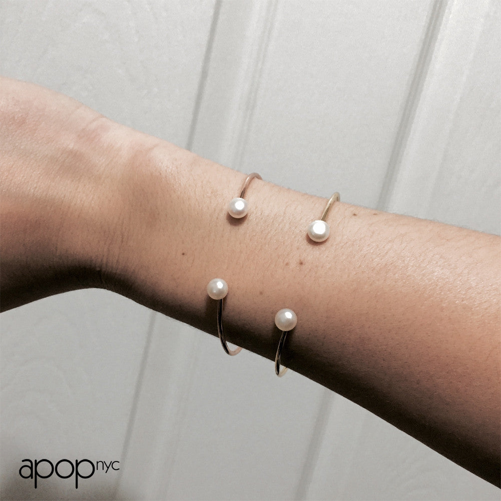 "Buttons" Rosy Double Pearl Cuff Bangle Bracelet
