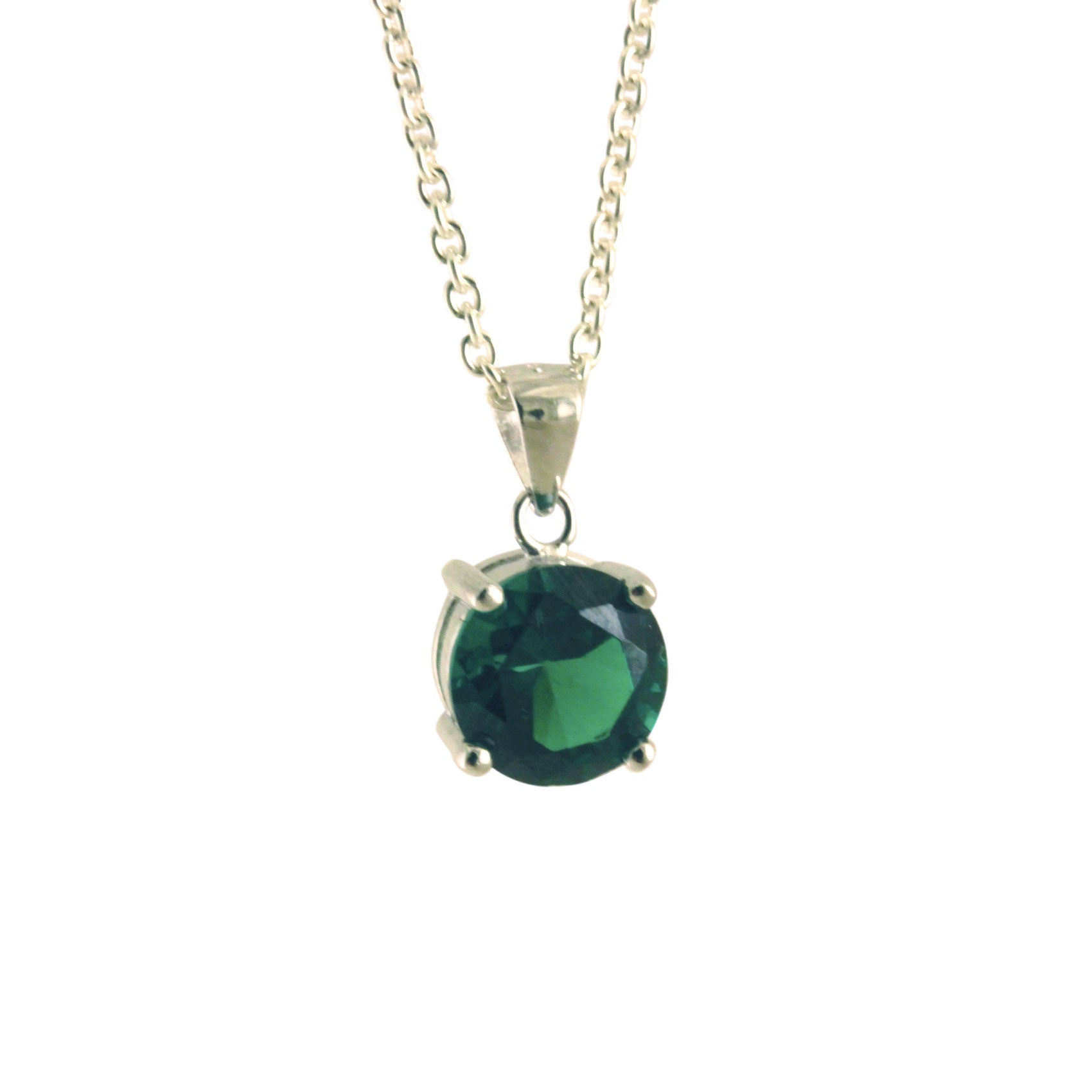 Sterling Silver Green Stone Pendant Necklace