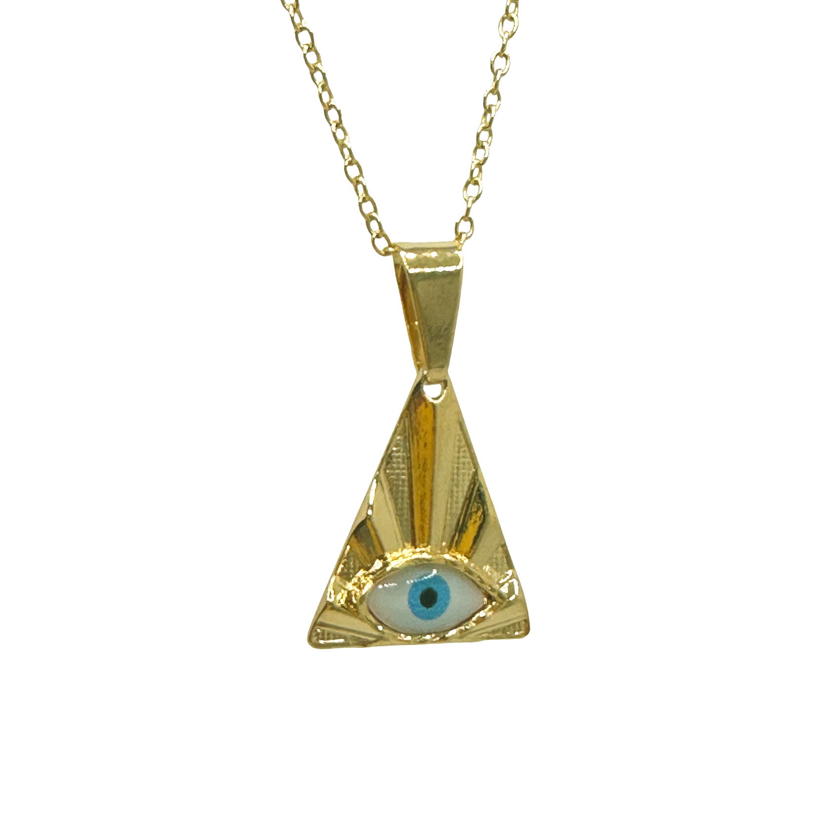 Gold Blue Eye Triangle Pendant Necklace