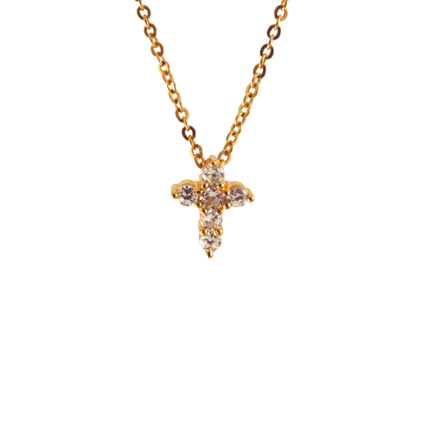 Sterling Silver CZ Mini Cross Necklace