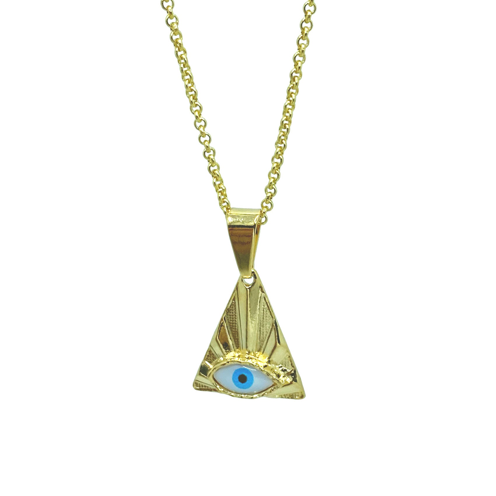 Gold Blue Eye Triangle Pendant Necklace