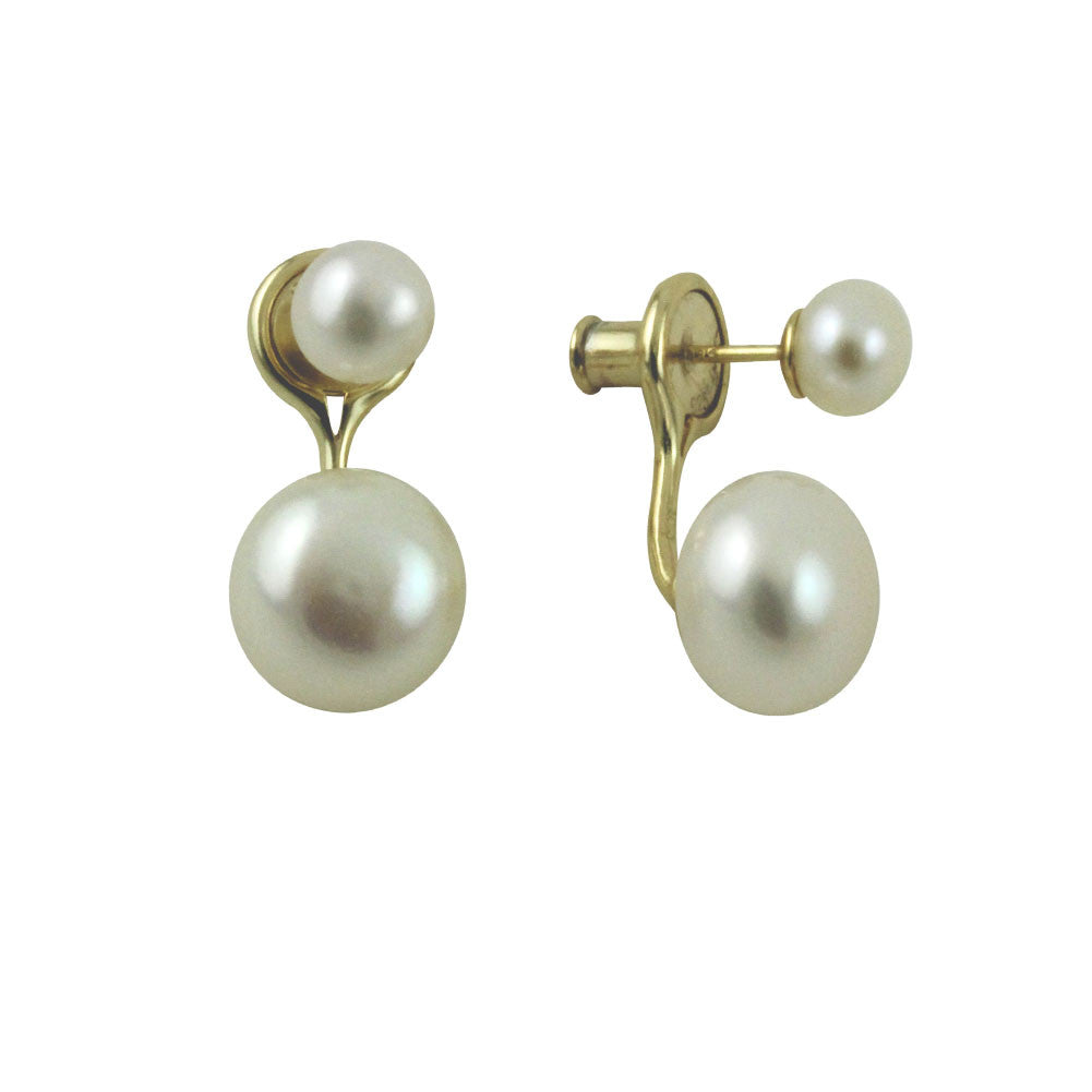 Gold-Dipped Double Pearl Ear Jacket Earrings