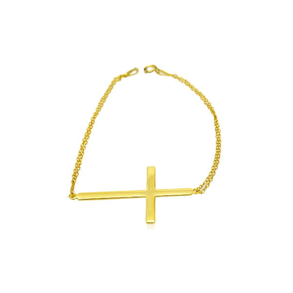 Gold-Dipped Sideways Cross Bracelet 7 inch Large Cross