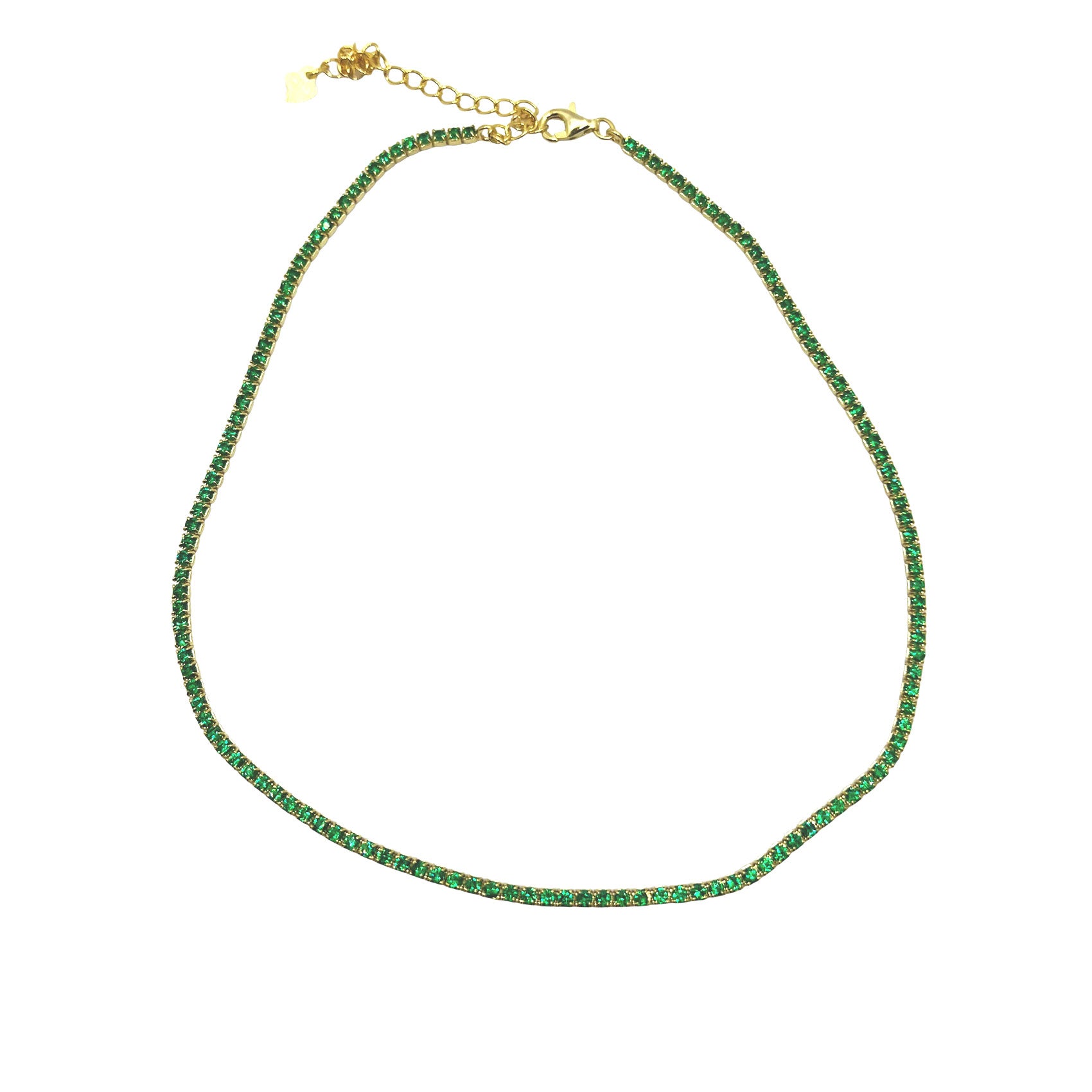 Gold Green Stone Tennis Necklace Choker
