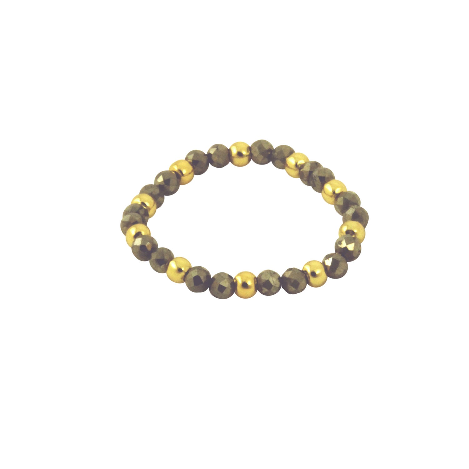 Grey Crystal & Gold Bead Stretch Ring