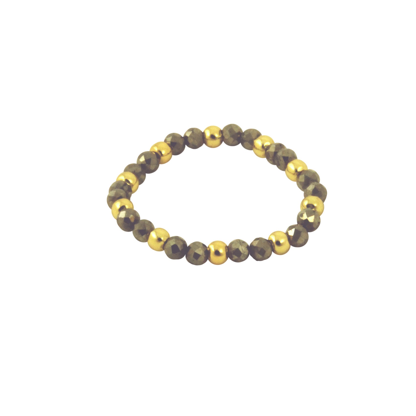 Grey Crystal & Gold Bead Stretch Ring