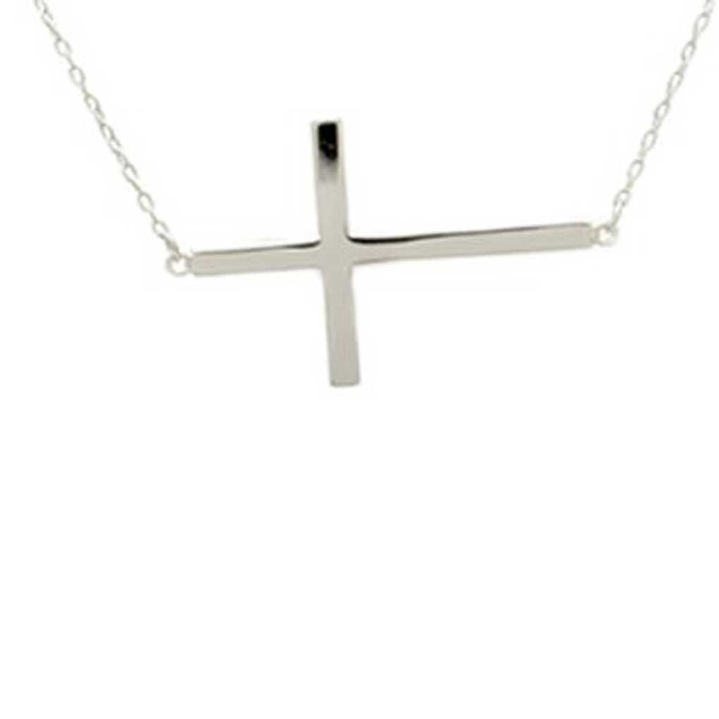 Sterling Silver Sideways Large Cross Necklace