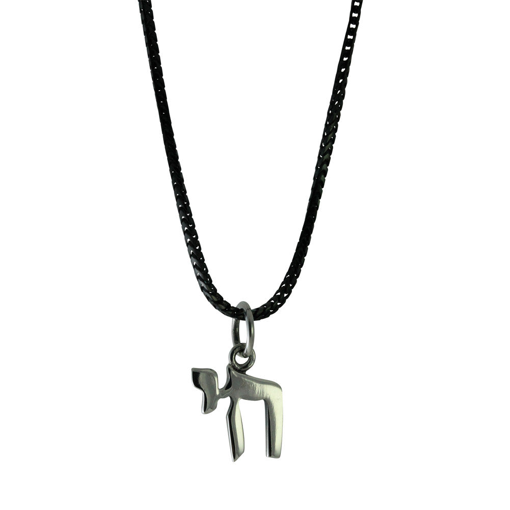 Silver Chai Symbol Pendant with Black Necklace