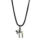 Silver Chai Symbol Pendant with Black Necklace