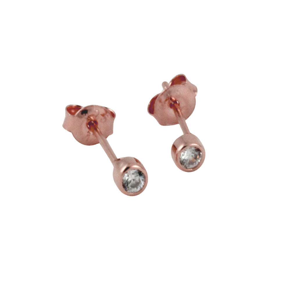 "Tiny" Rosy Mini Bezel CZ Stud Earrings