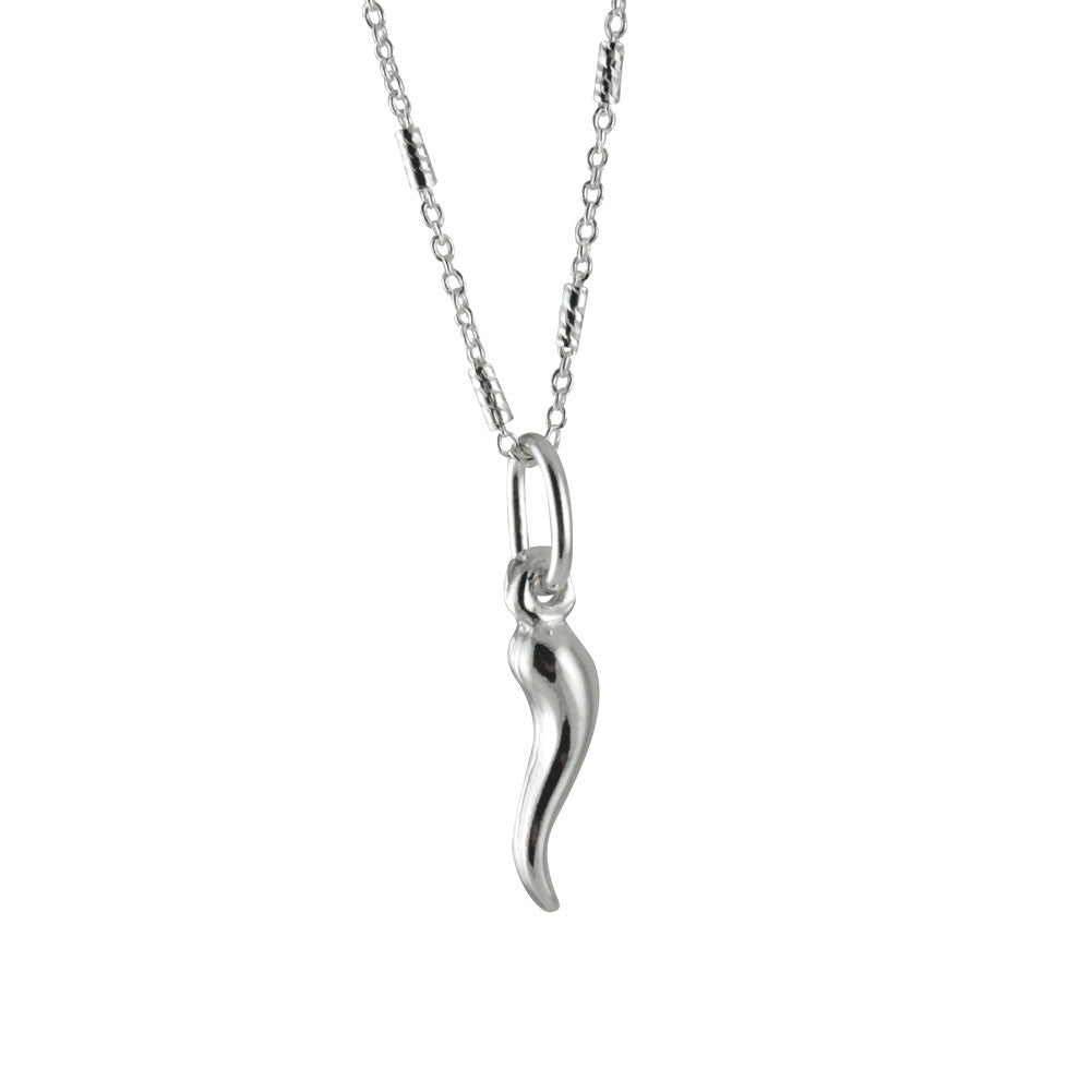 Sterling Silver Mini Italian Horn Pendant Necklace