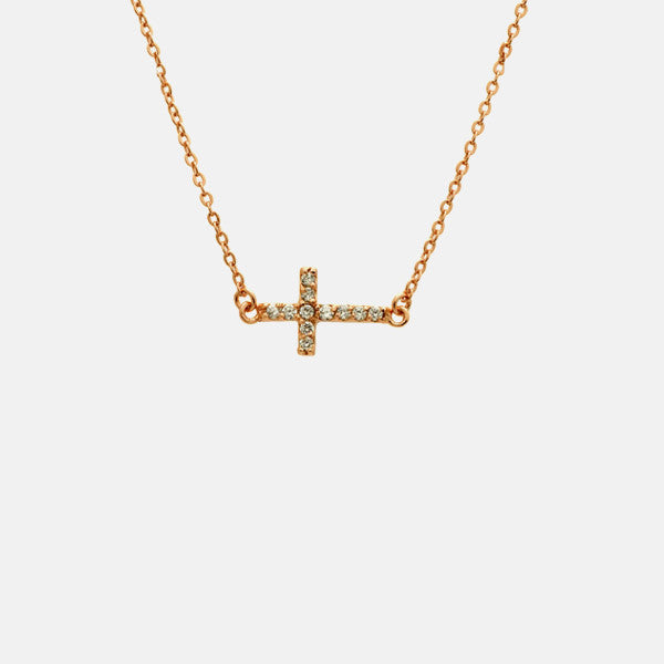 Sterling Silver Sideways Cross Necklace CZ 16 inch