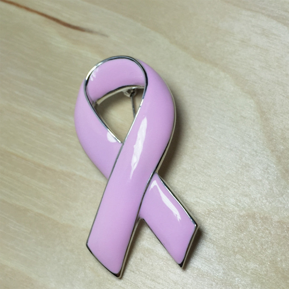 Pink Ribbon Safety Pin Enamel Brooch