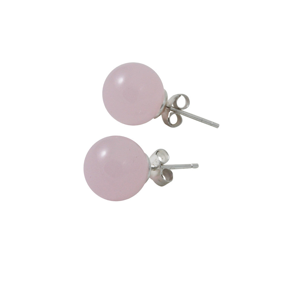 Pink Rose Quartz Sterling Silver Ball Stud Earrings Pink Rose Quartz Sterling Silver Ball Stud Earrings