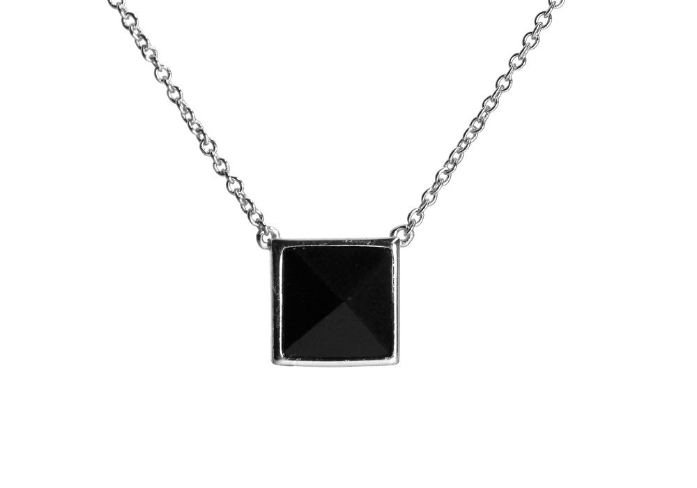 "Jet Black Stud" Sterling Silver Square Pyramid Necklace