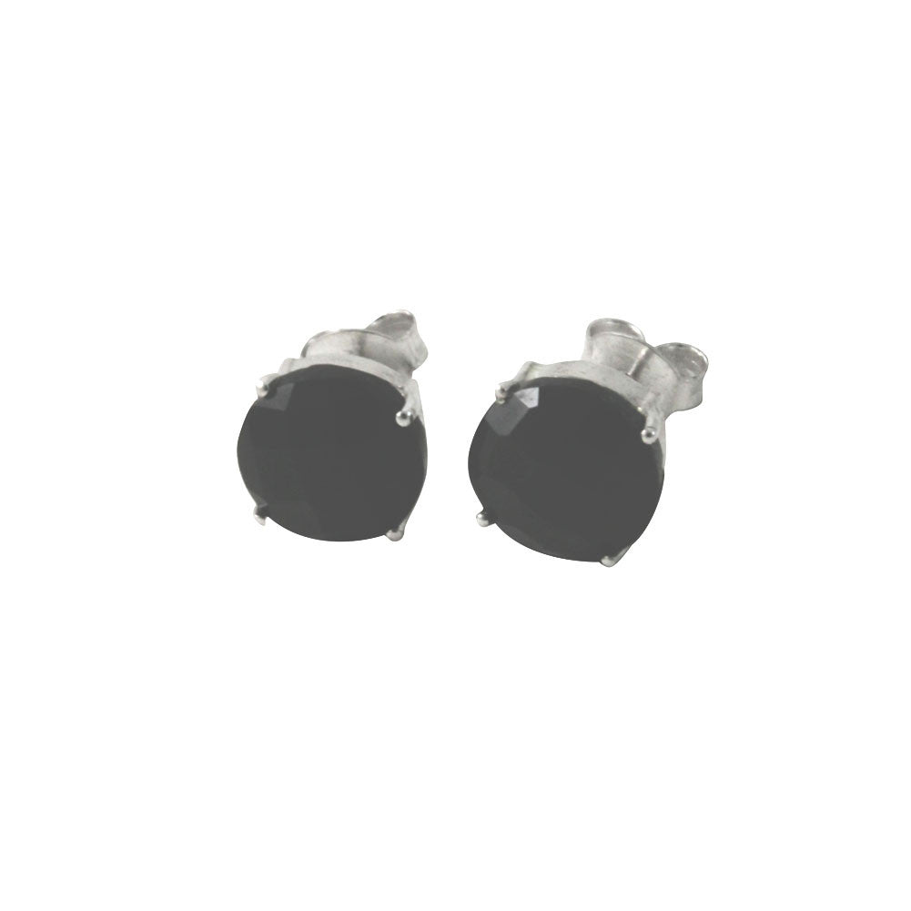 Sterling Silver Round Black Onyx Studs