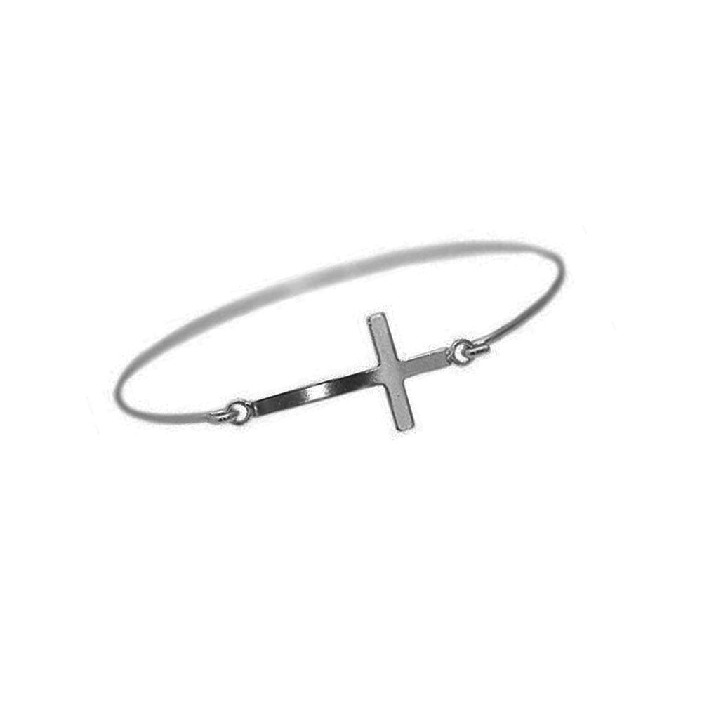 Sterling Silver Sideways Cross Bangle Bracelet Slim