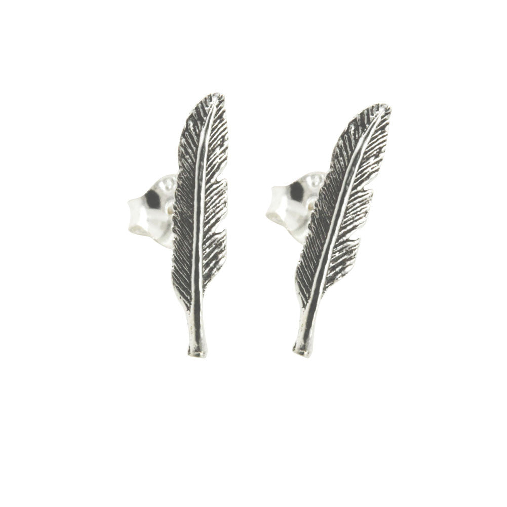 Tiny Sterling Silver Feather Stud Earrings