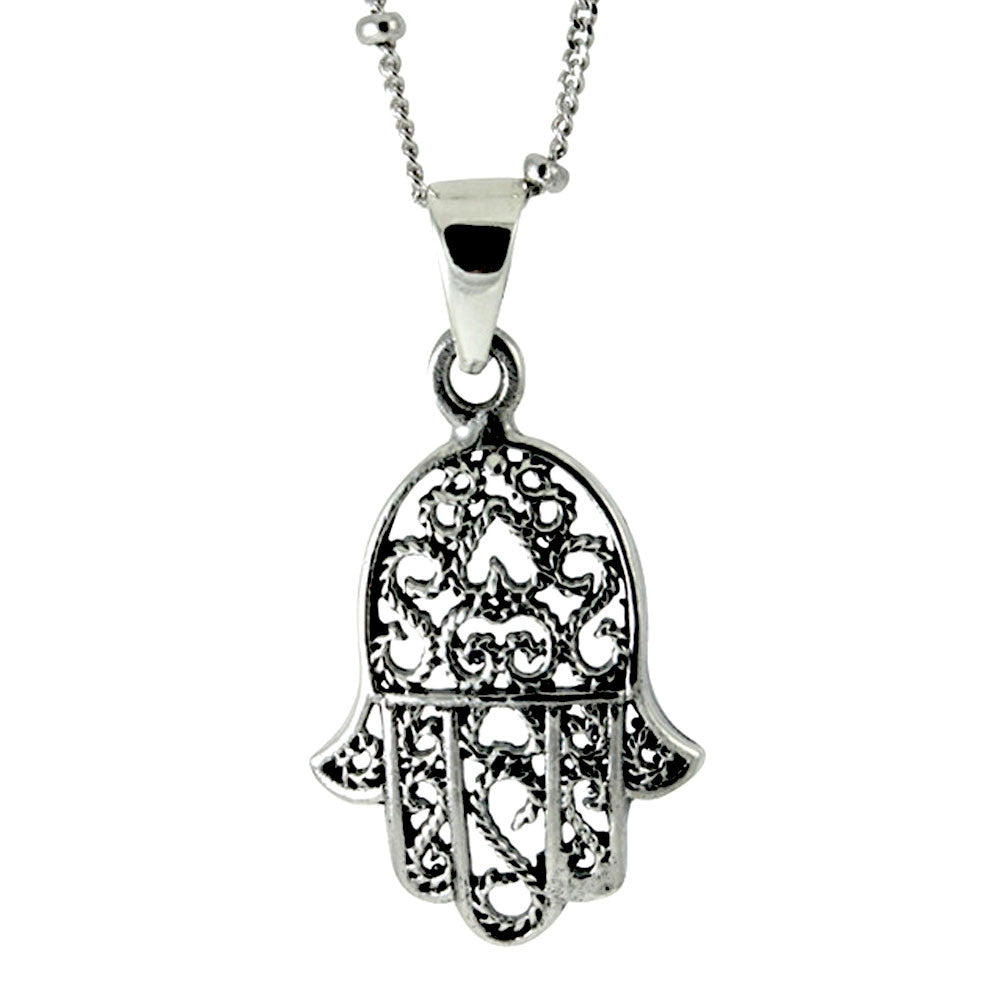 Sterling Silver Filigree Hamsa Pendant Necklace
