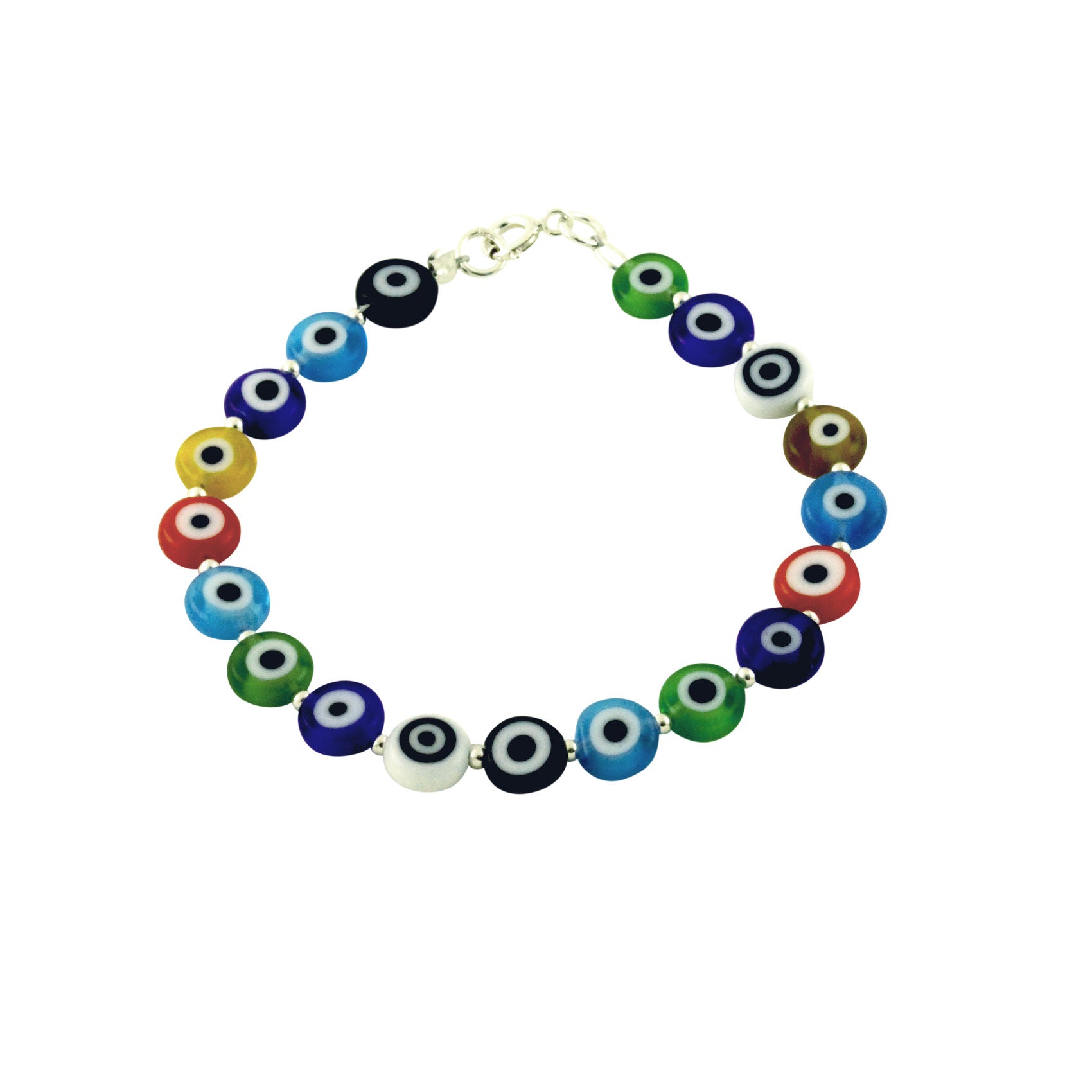 Silver Multicolor Colorful Evil Eye Bracelet