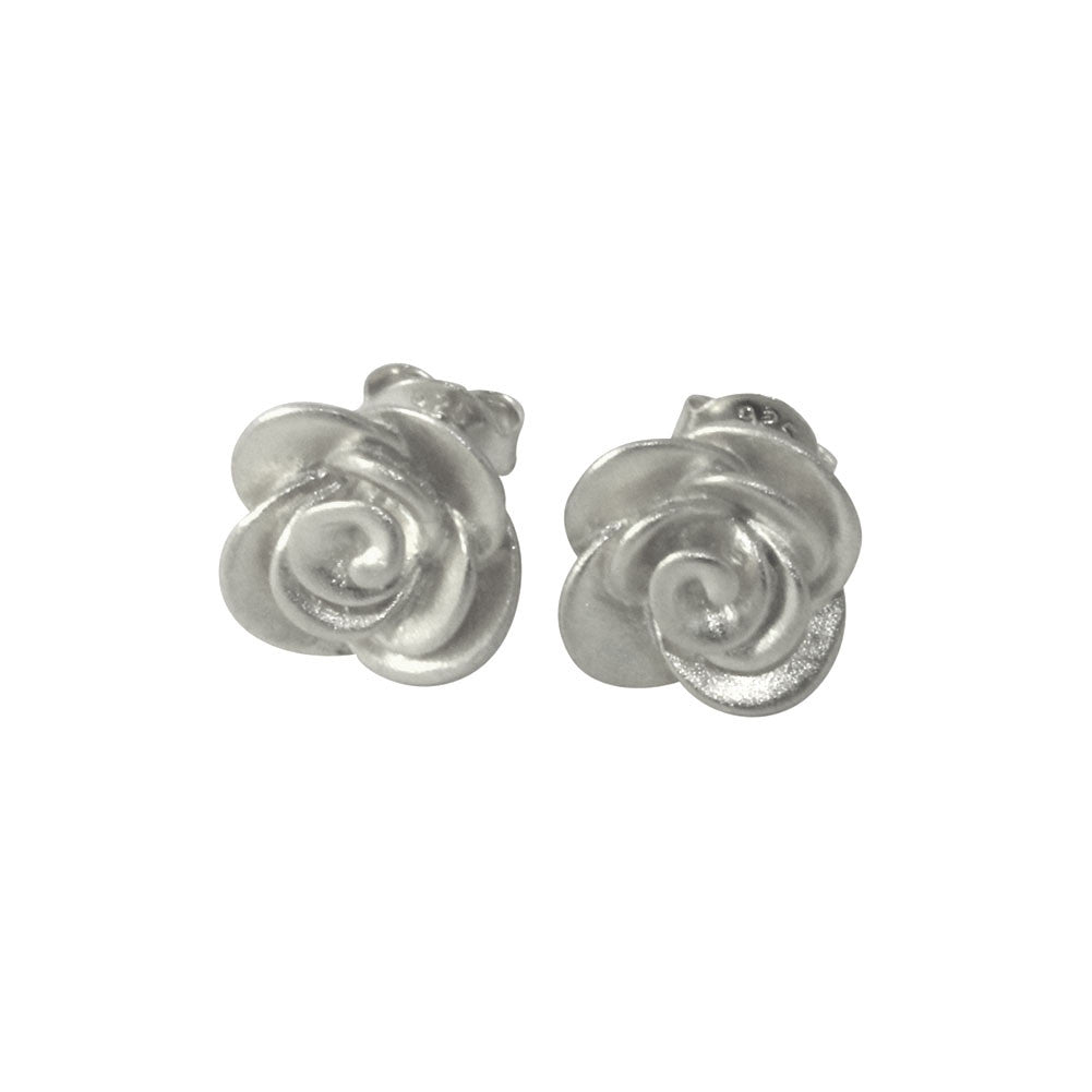 "Sincerely Satin" Sterling Silver Rose Stud Earrings Flower