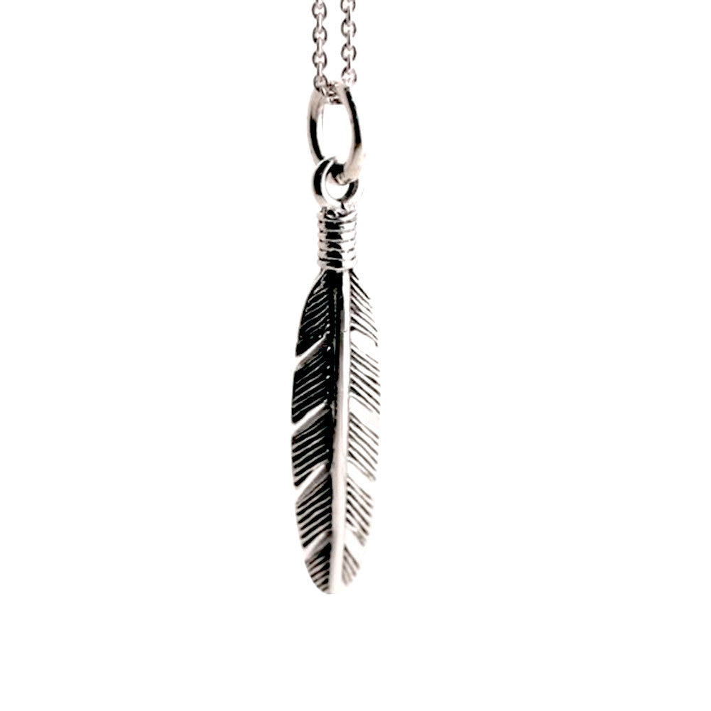 Sterling Silver Small Feather Charm Necklace