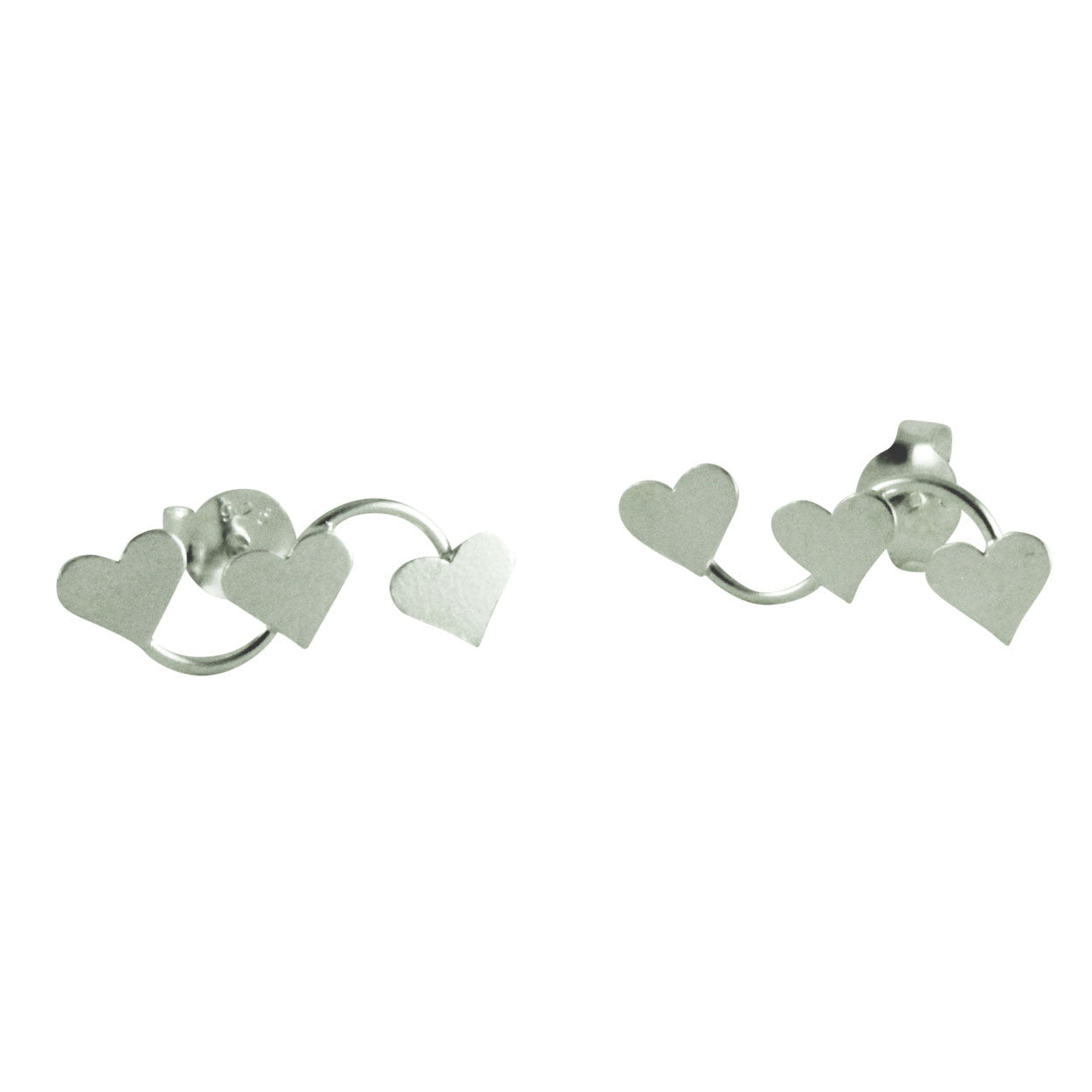 Sterling Heart Trio Crawler Stud Earrings