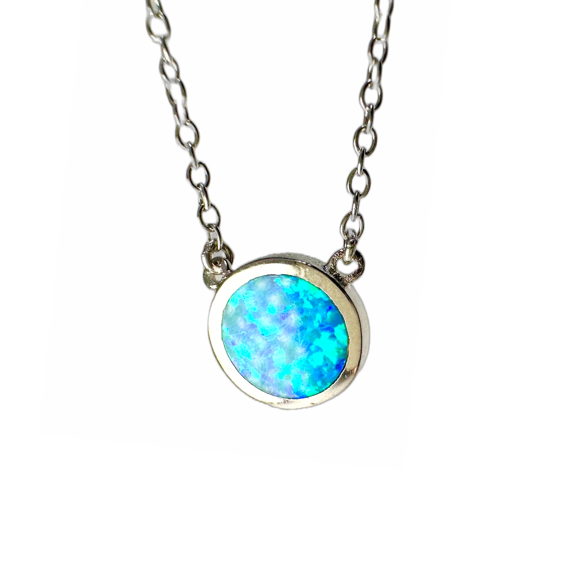 Sterling Silver Blue Opal Solitaire Necklace