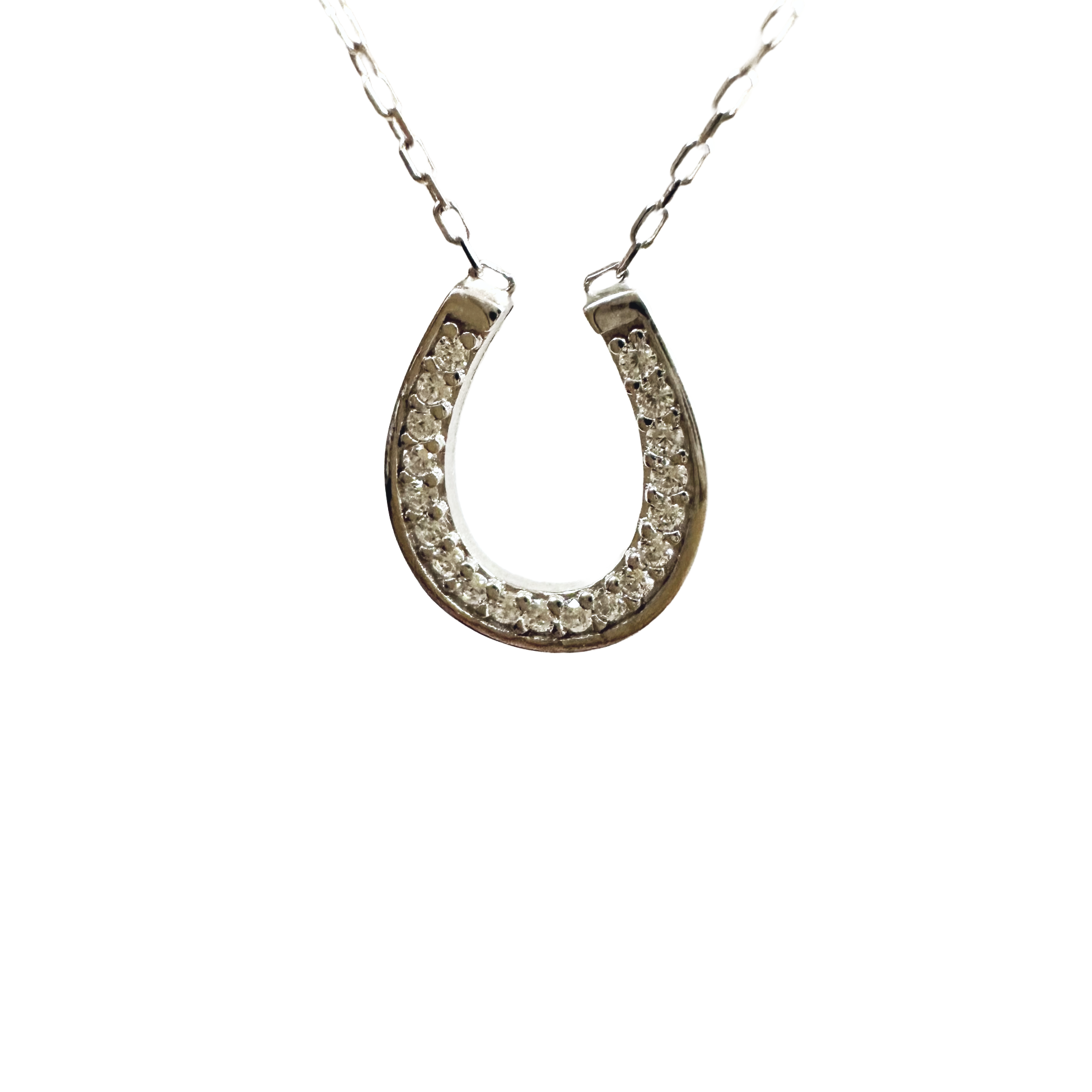 Sterling Silver "Lucky" Horseshoe Pendant Necklace with Stones 16-17 inch