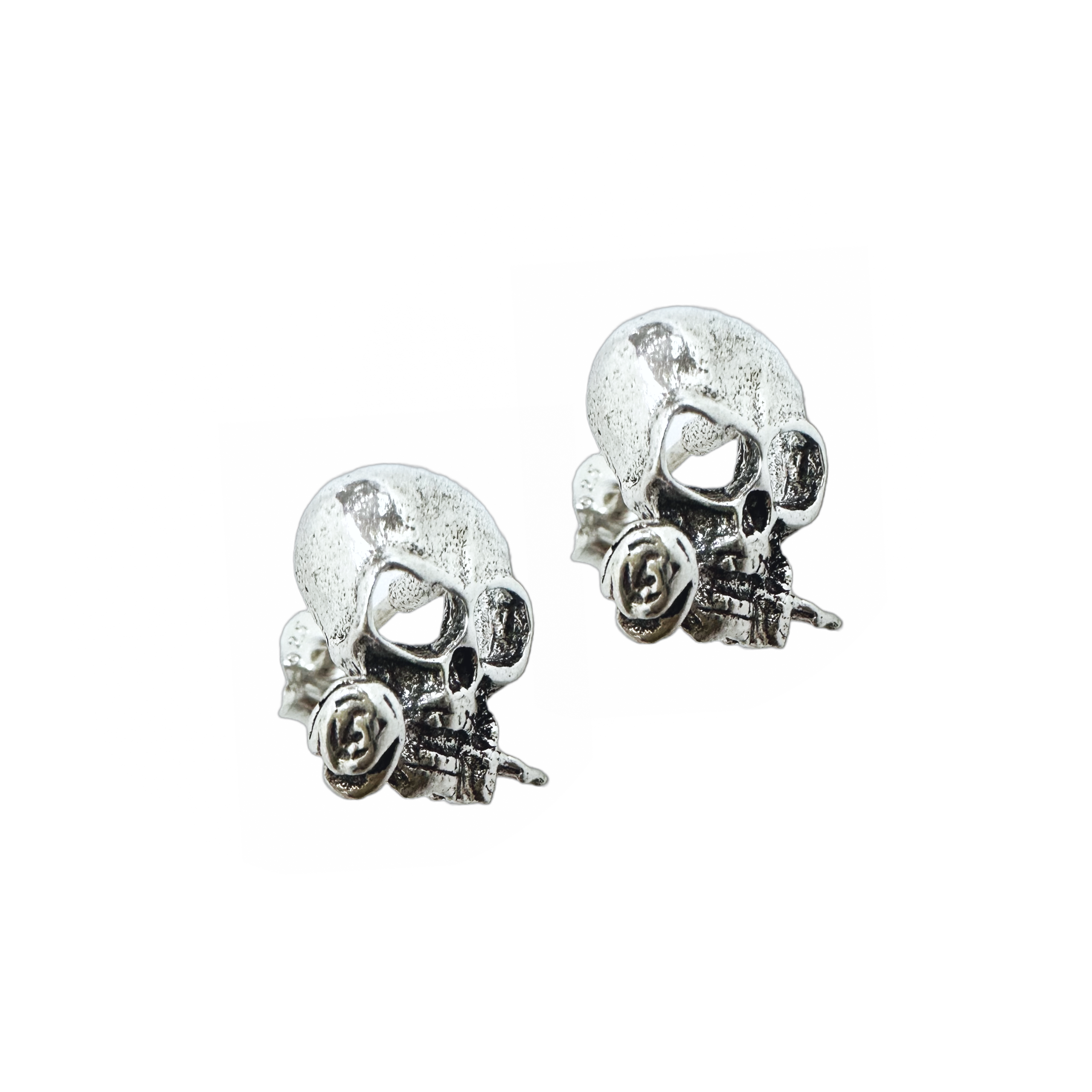 Sterling Silver Skull Rose Skeleton Earrings