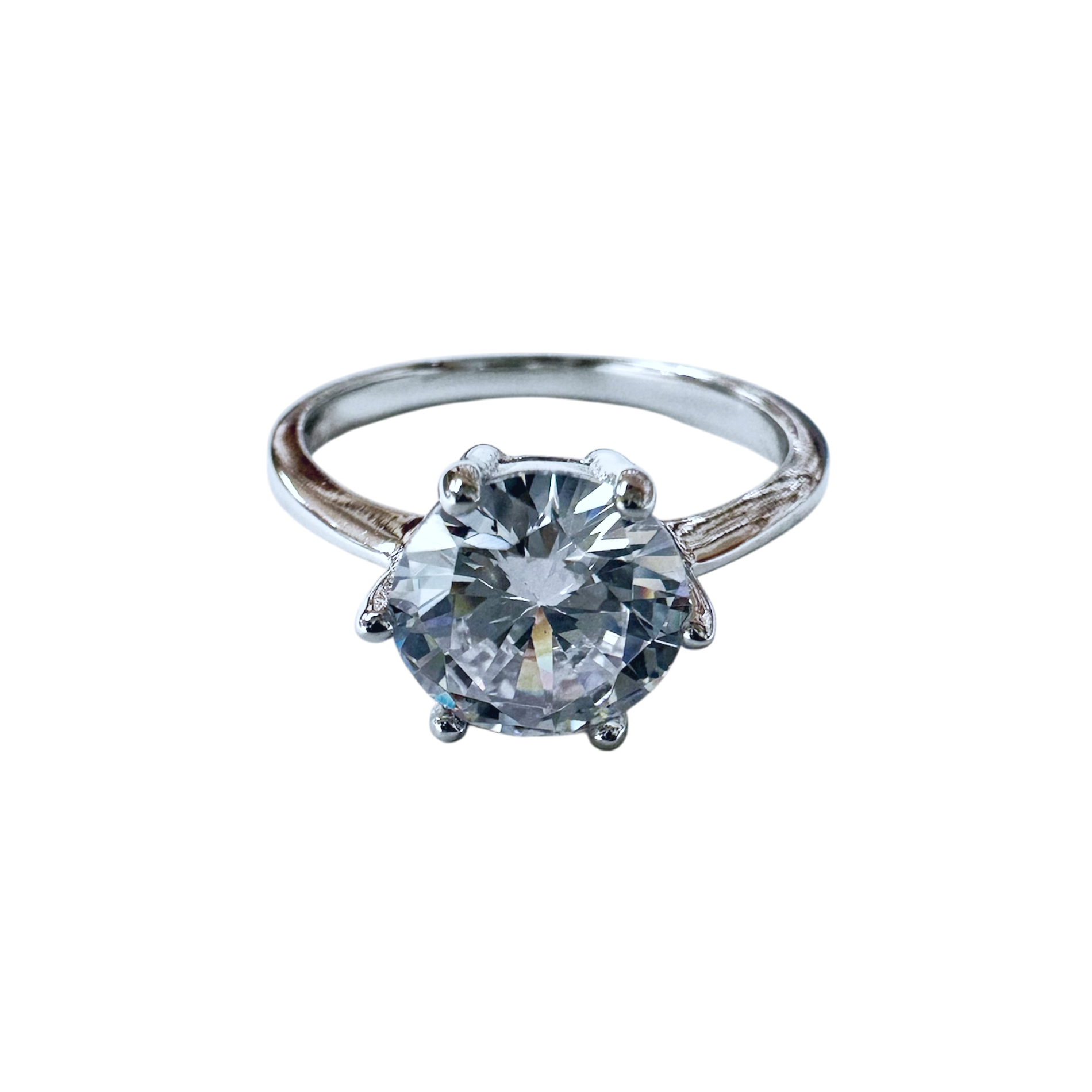 Silver Six-Prong CZ Solitaire Ring
